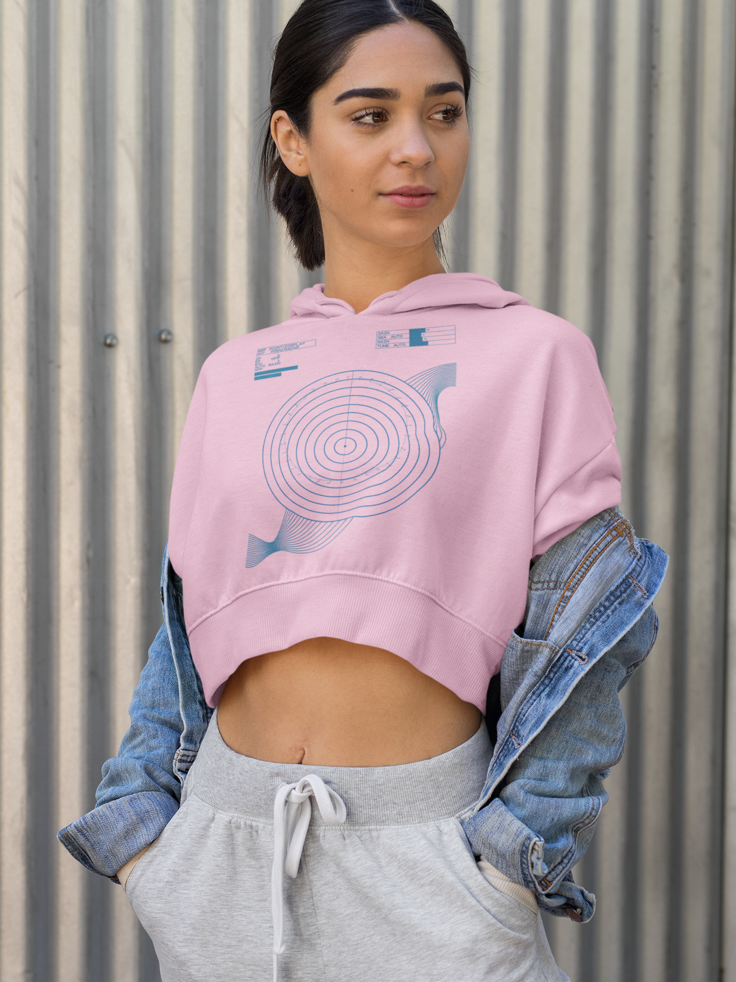 "Navigation Radar" Crop hoodie(blue)